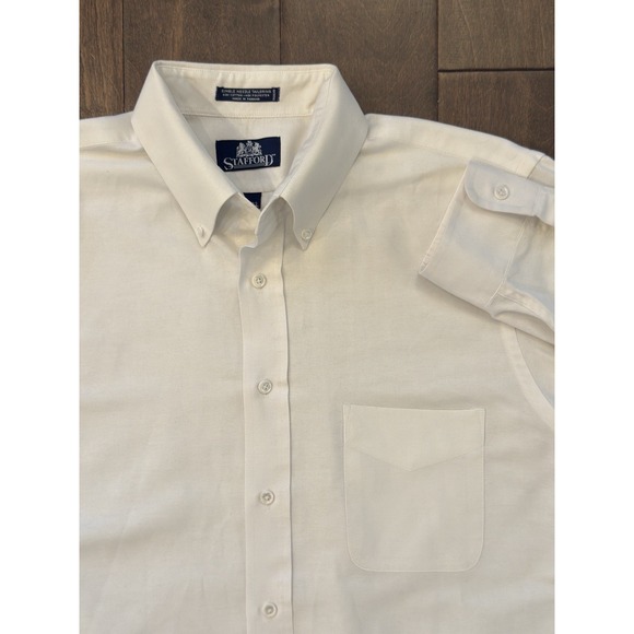 Stafford Tops - Stafford Mens Size 16-33 Long Sleeve Button Down White Oxford Shirt Pocket